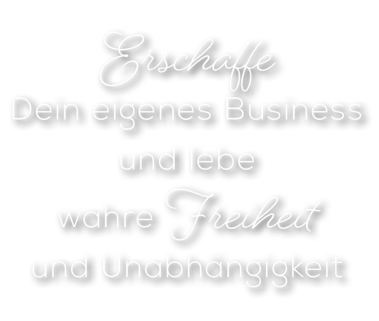Weiße Schrift auf grauem Hintergrund: Erschaffe Dein eigenes Business und lebe wahre Freiheit und Unabhängigkeit, Blockformat