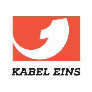 KABEL EINS Logo mit rotem Hintergrund und weißem Schriftzug