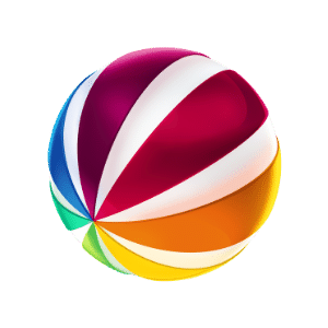 Rundes Logo mit Farbverlauf in Rot, Pink, Orange, Gelb und Grün