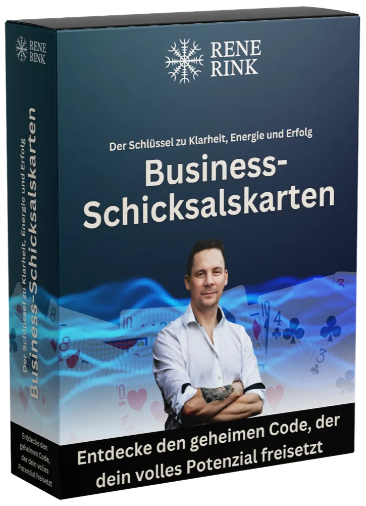 Business-Schicksalskarten Produktbox mit Rene Rink und Tarot-Kartenmotiven