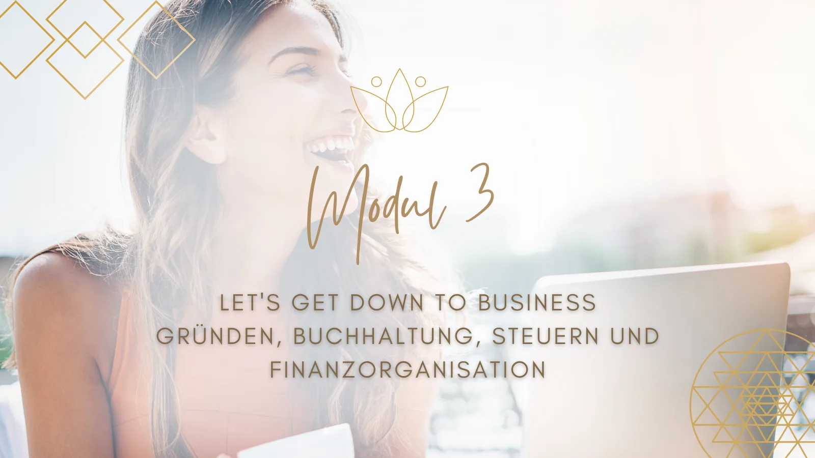 Modul 3 Cover mit Frau und goldenem Lotus-Logo