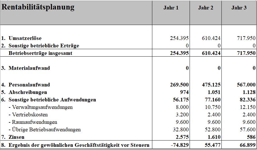 Businessplan Ambulante Krankenpflege – Vorlage mit Finanzplan 8 Rentabilitätsplanung für drei Jahre mit Umsatz und Betriebserträgen