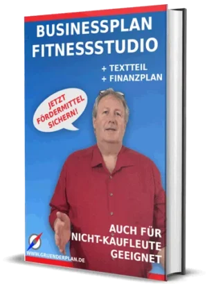 Businessplan Fitnessstudio Buch-Cover mit Mann in rotem Hemd und Claim "Auch für Nicht-Käufer geeignet"
