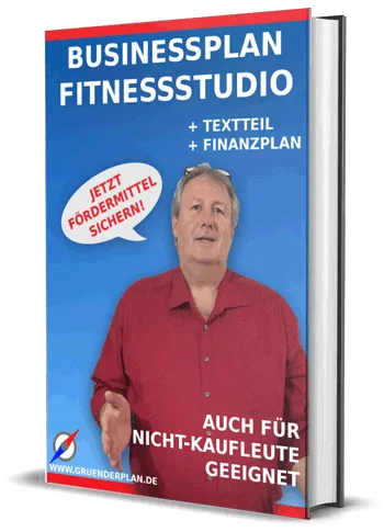 Businessplan Fitnessstudio Buch-Cover mit Mann in rotem Hemd und Claim "Auch für Nicht-Käufer geeignet"