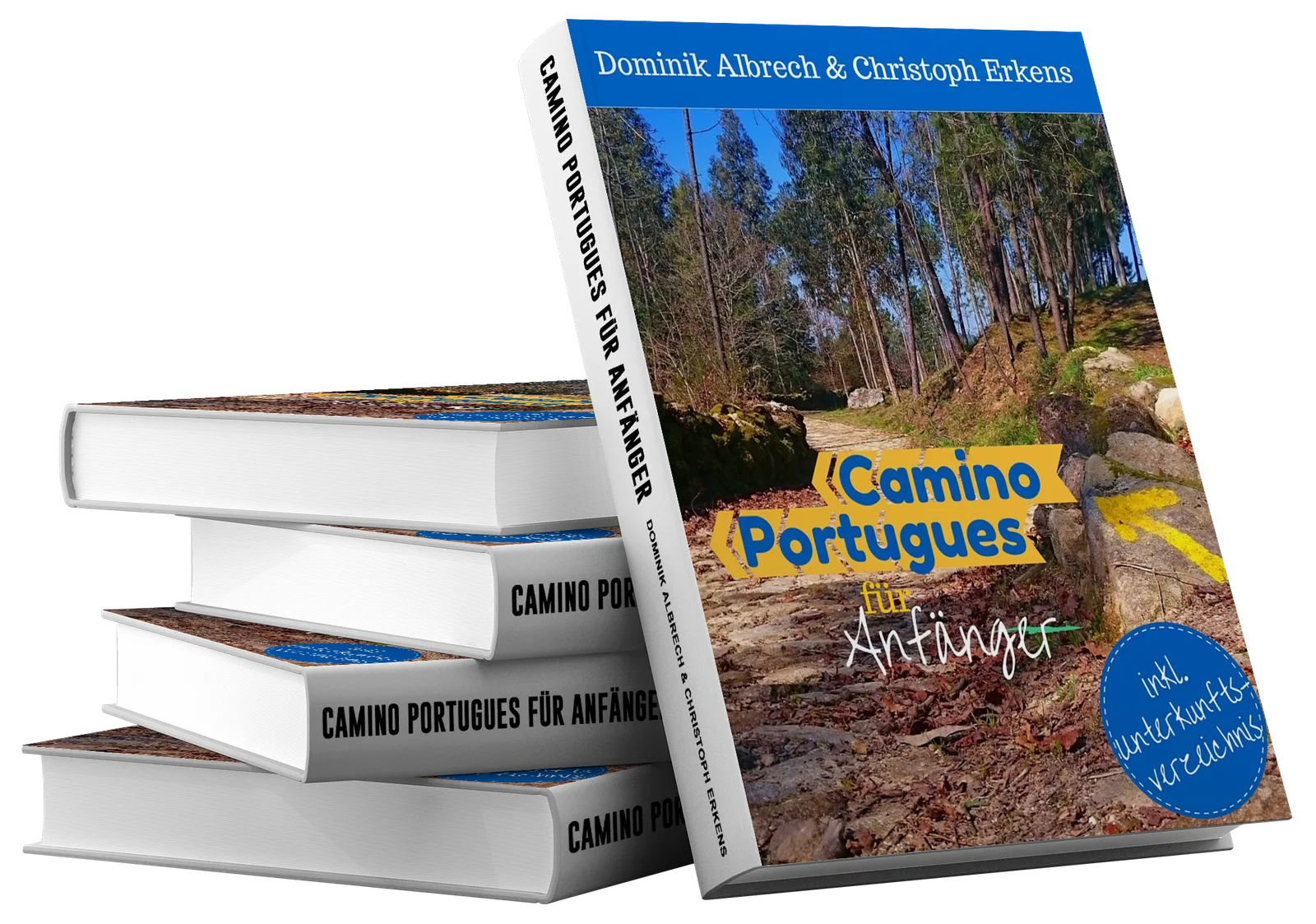 Stapel von Camino Portugues Büchern mit gestapeltem Mockup-Design