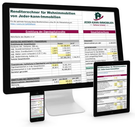 Renditerechner für Wohnimmobilien Excel-Tool auf mehreren Geräten