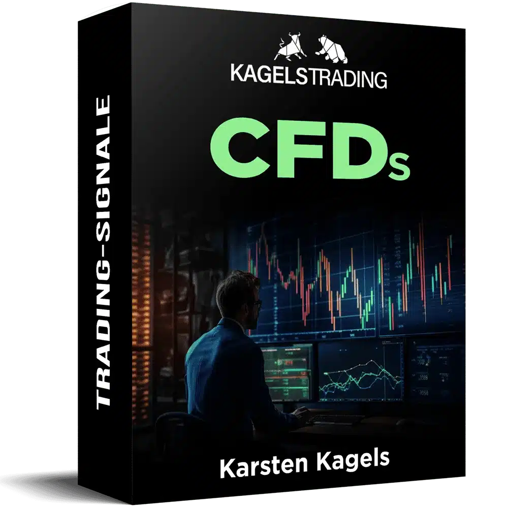 CFD-Signale Produktbox von Karsten Kagels mit grünem Text und Trader-Szene