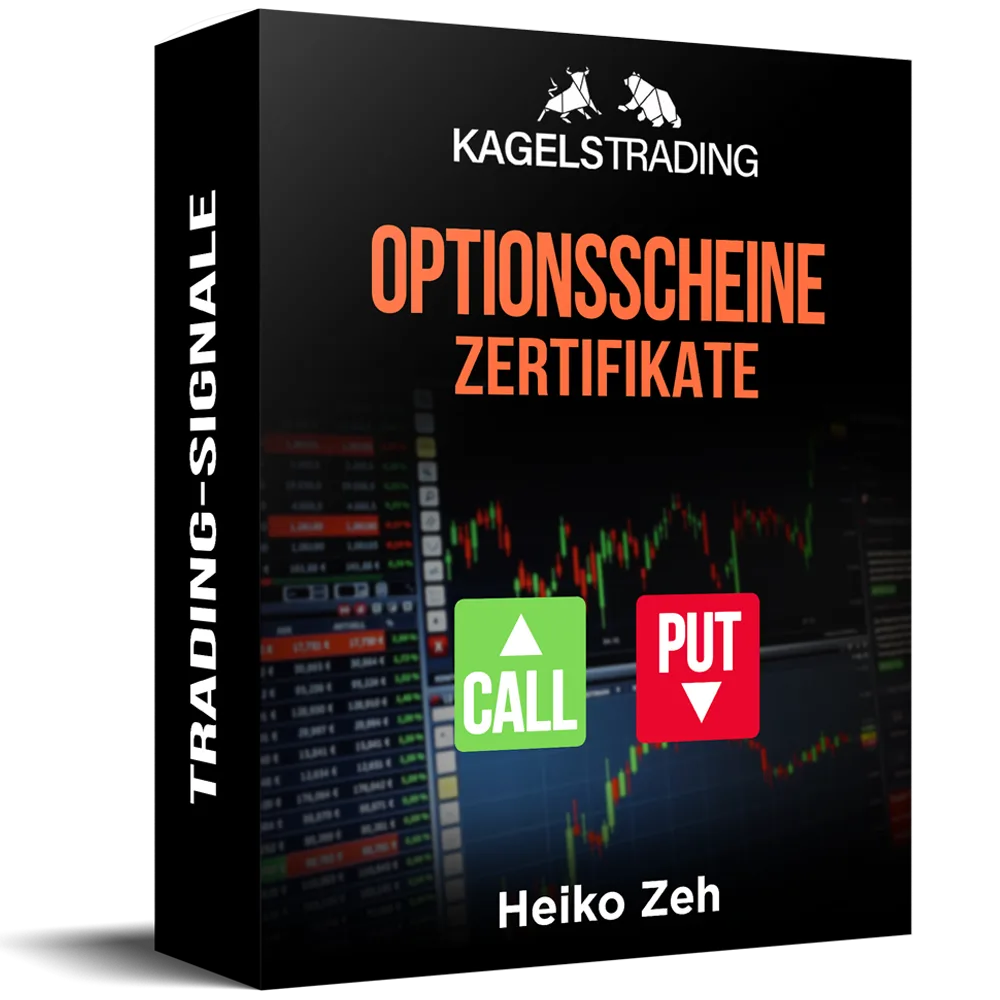 Optionsscheine/Zertifikate Box von Heiko Zeh mit grünem CALL und rotem PUT Symbol