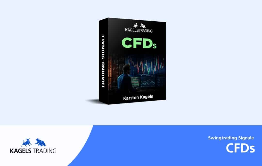 CFD Swing Trading Signale Produktbox von Karsten Kagels mit grünem CFD-Text und Trader-Visualisierung