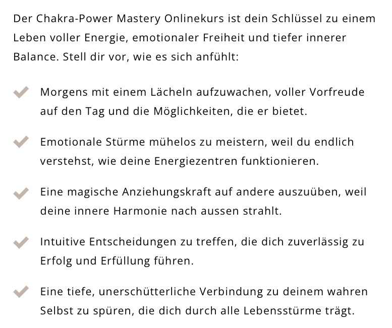 Vorteile des Chakra-Power Mastery Onlinekurs mit fünf Hauptpunkten