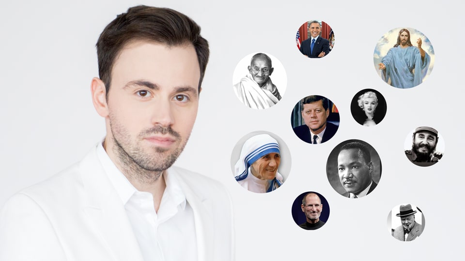 Wlad Jachtchenko Portrait mit historischen Persönlichkeiten wie Gandhi, JFK, Jesus und Steve Jobs