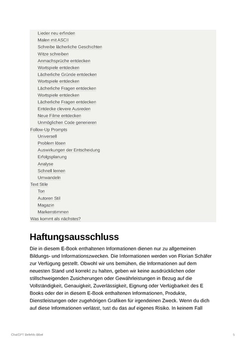Inhaltsverzeichnis Abschluss mit Follow-Up Prompts und Haftungsausschluss