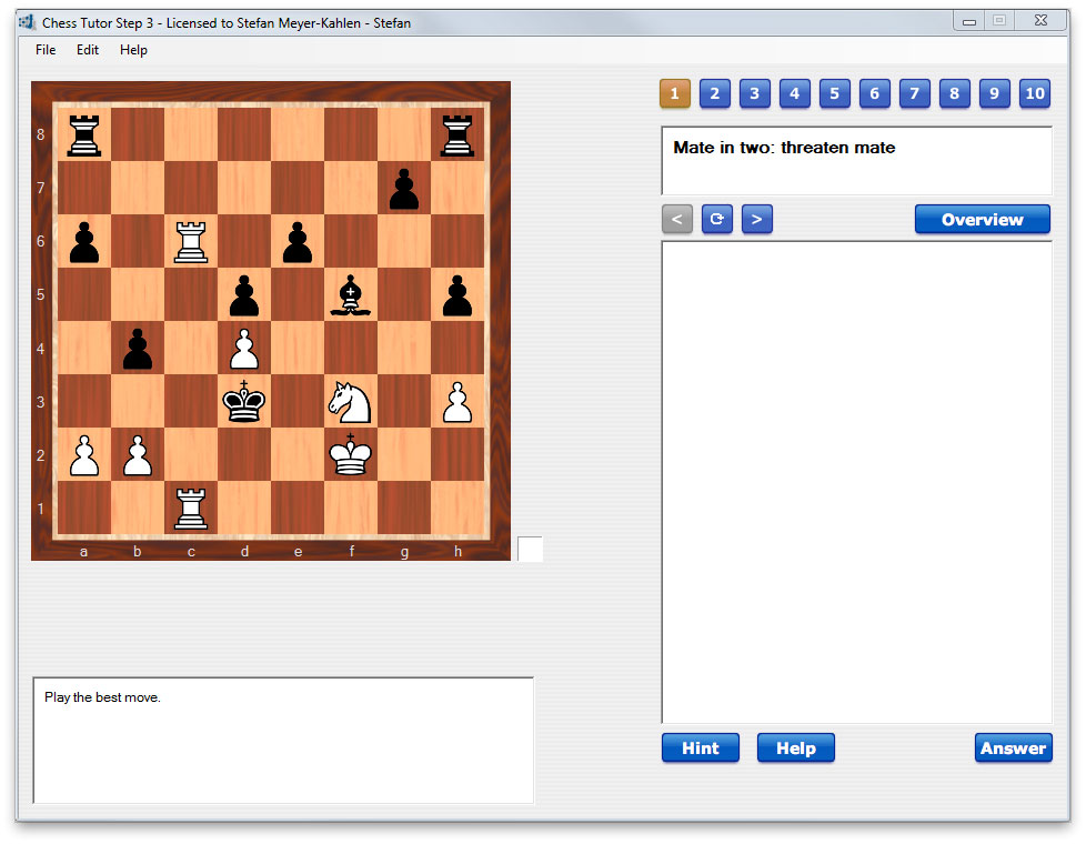 Chess Tutor Step 3 Screenshot Mate in two Aufgabe mit komplexer Schachposition