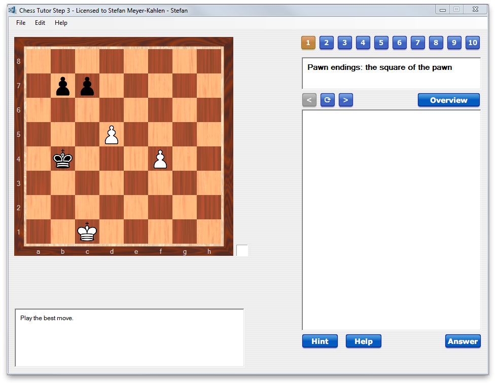 Chess Tutor Step 3 Screenshot Pawn endings the square of the pawn mit Endspielposition