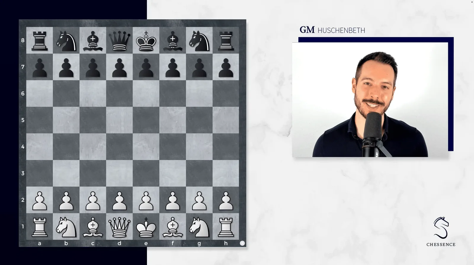 Schachbrett neben Portrait von GM Huschenbeth – Excellence Intro Modul