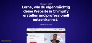 Hero-Banner Chimpify 360° Videokurs mit Kurs-Titel und Lernversprechen auf dunklem Hintergrund