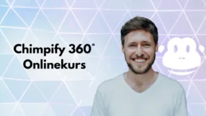 Mann vor geometrischem Muster mit Chimpify-Logo und Kurstitel auf Pastellhintergrund