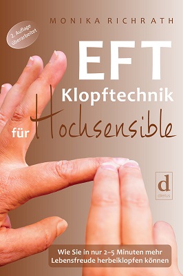 Buchcover EFT Klopftechnik für Hochsensible mit Händen und rosa Elementen von Monika Richrath