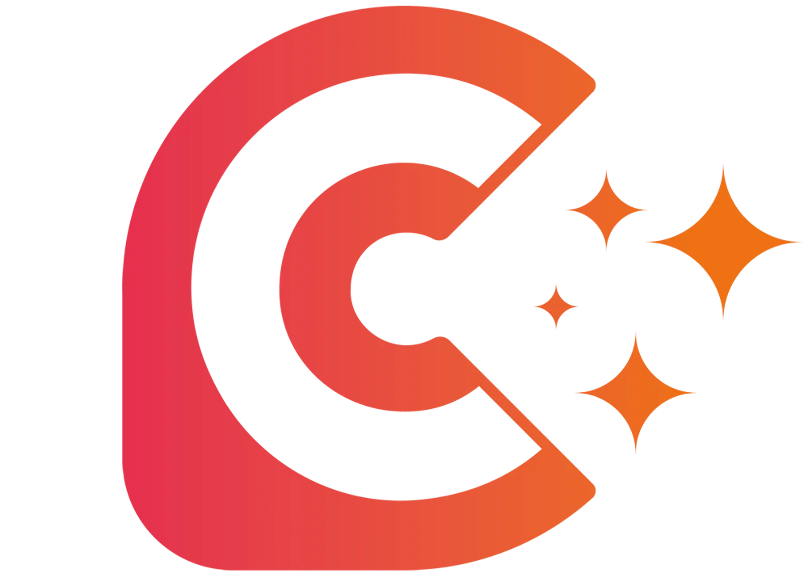 Stylisiertes Christiani.AI Logo mit rotem und orangem Farbverlauf und Stern-Glitter-Elementen