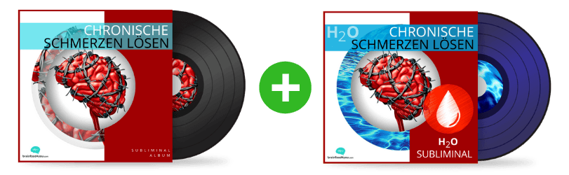 Chronische Schmerzen lösen – Audio-Programm mit Subliminals 6 Zwei Schallplatten nebeneinander: schwarze und lila Vinylpressung mit Plus-Symbol