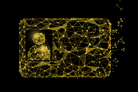 Hero-Grafik mit goldenem digitalen Netzwerk und Identitätssymbol auf schwarzem Hintergrund