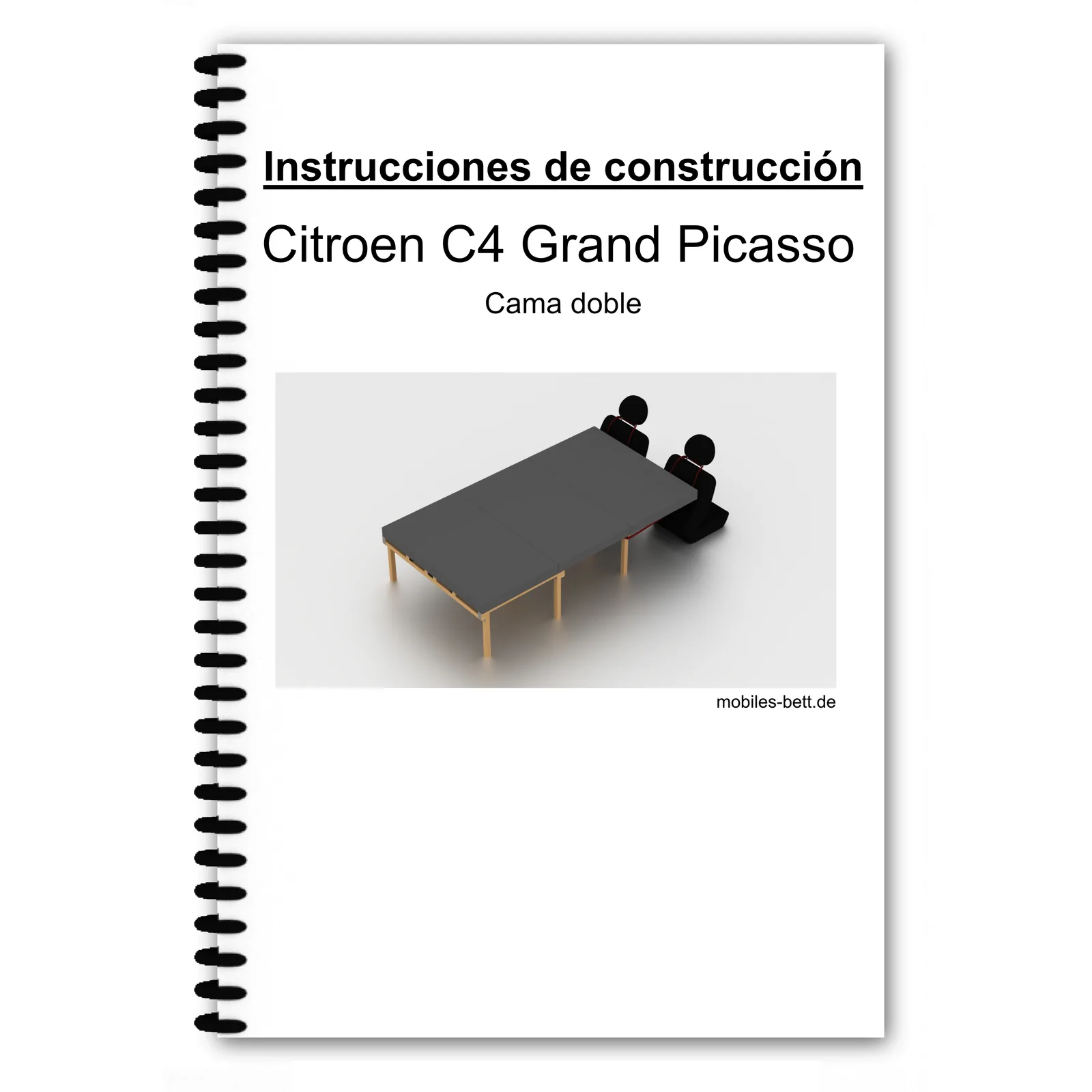 Deckblatt Montageanleitung Citroën C4 Grand Picasso Doppelbett mit Spiralbindung und 3D-Betillustration