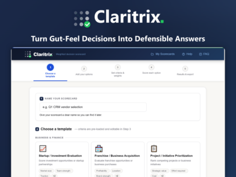 Claritrix – Weighted Decision Scorecards for B2B Teams