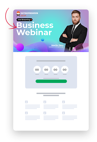 ClickDesigns Business Webinar Funnel mit Live-Streaming Badge und Countdown-Timer auf Mobilgerät