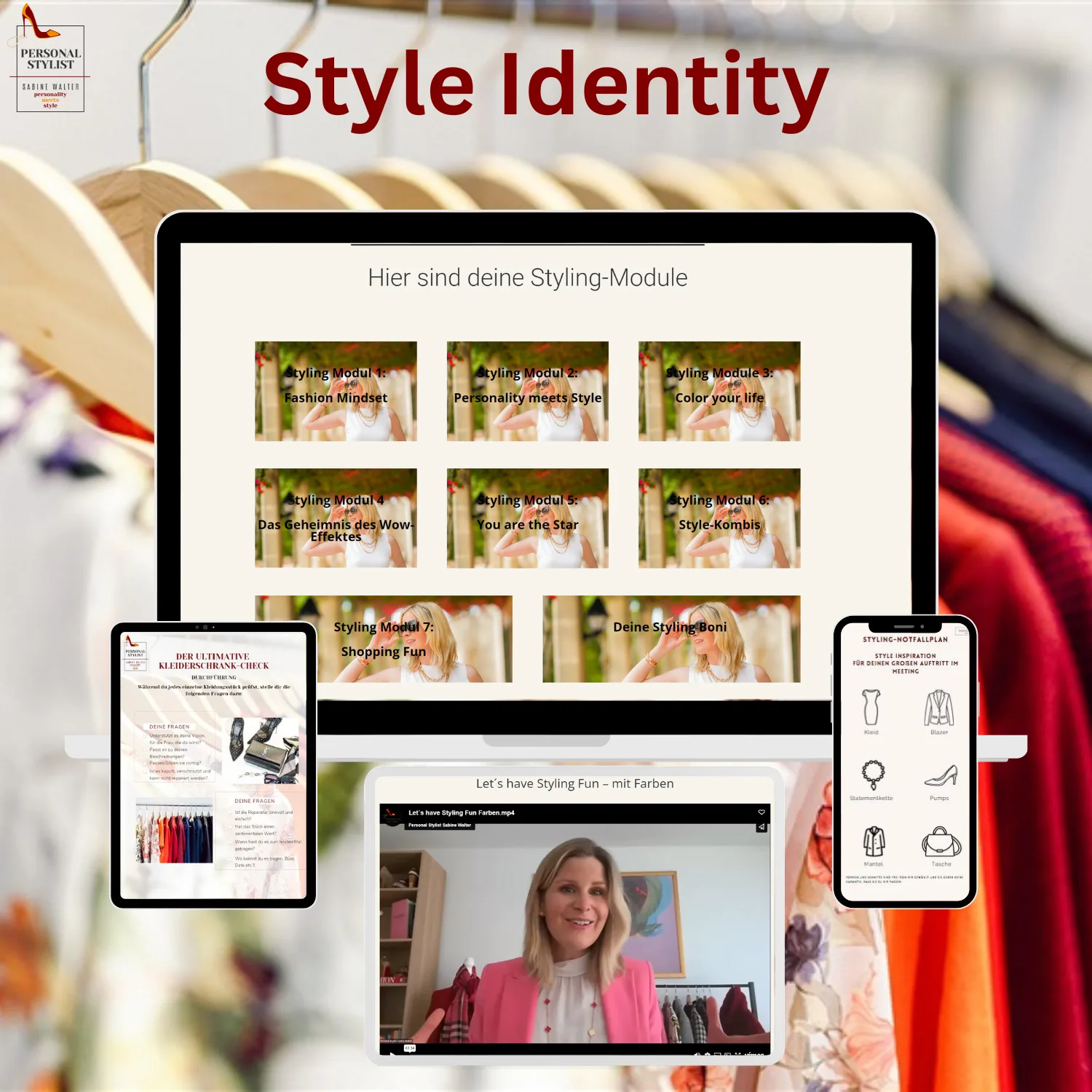 Style Identity Kurs Übersicht mit Laptop, Tablet und Smartphone Mockups