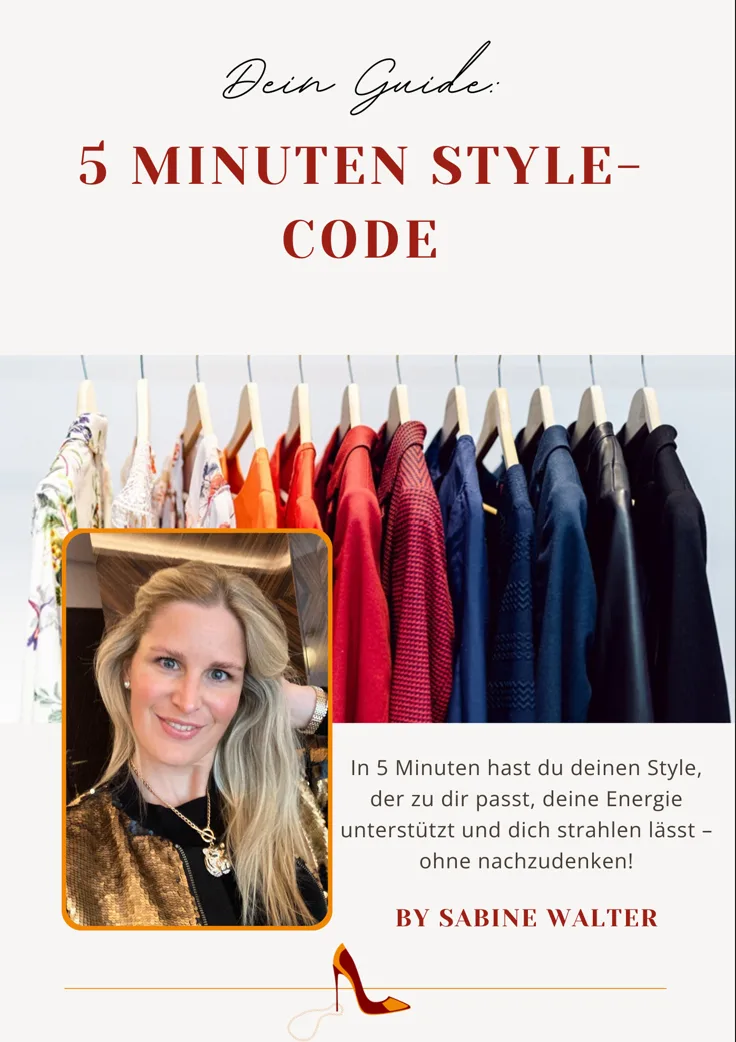 5 Minuten Style Code Guide Titelseite mit Kleiderstange und Sabine Walter Porträt