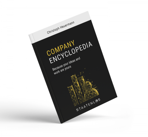 Company Encyclopedia E-Book Cover mit gelbem Netzwerk-Design auf schwarzem Hintergrund