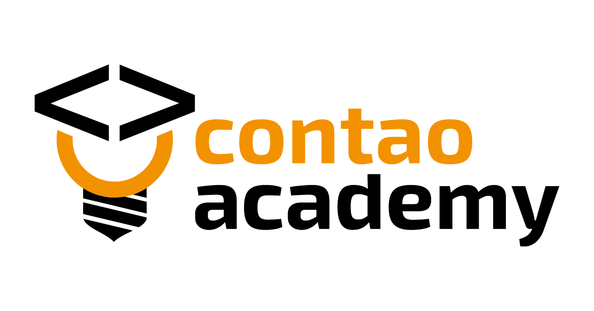 Contao Academy Logo mit Glühbirnen- und Doktorhut-Symbol in Orange und Schwarz