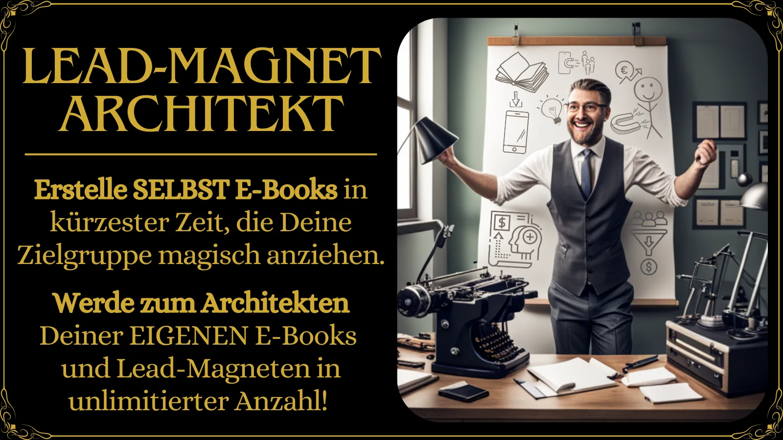 Lead-Magnet Architekt mit erfolgreichem Geschäftsmann und E-Book-Erstellung