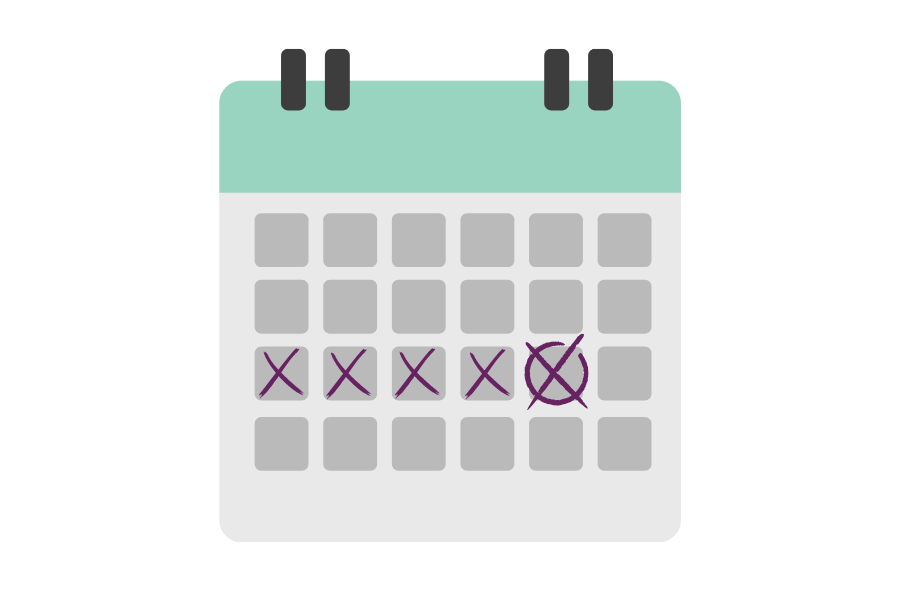 Kalender-Icon mit X-Markierungen und durchgestrichenem Termin auf mintgrünem Hintergrund