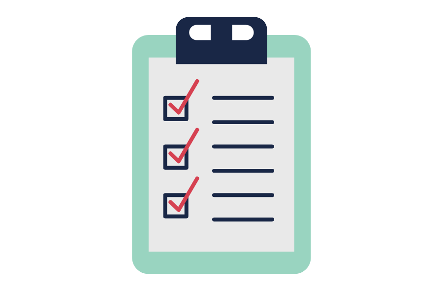 Clipboard mit Checkliste und roten Haken auf mintgrünem Hintergrund
