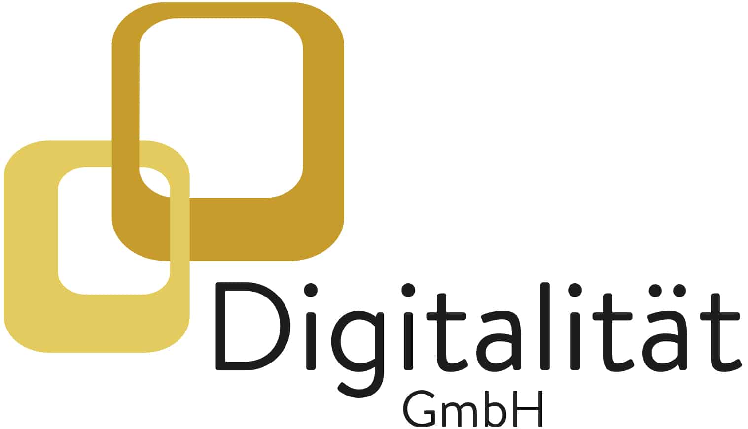 Digitalität GmbH Logo mit gelben und goldenen verschlungenen Quadraten