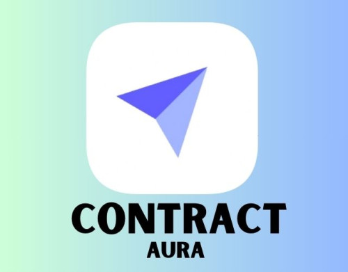 Contract Aura App-Icon mit blauem Pfeil-Symbol auf Pastell-Farbverlauf-Hintergrund und Produktname