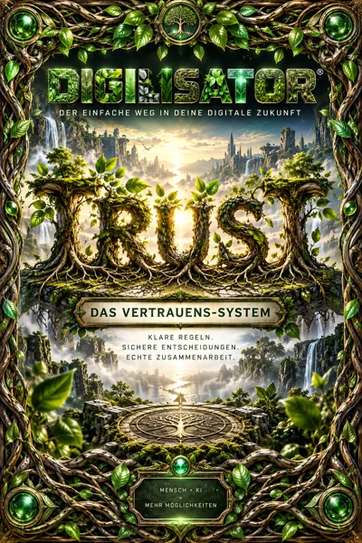 Cover TRUST 05 Workbook mit Wald-Ornamentrahmen und Naturmotivik in Grün