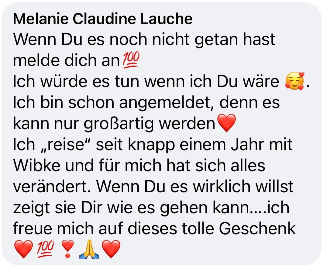 Kundenbewertung von Melanie Claudine Lauche mit motivierender Nachricht zum Kurseinstieg