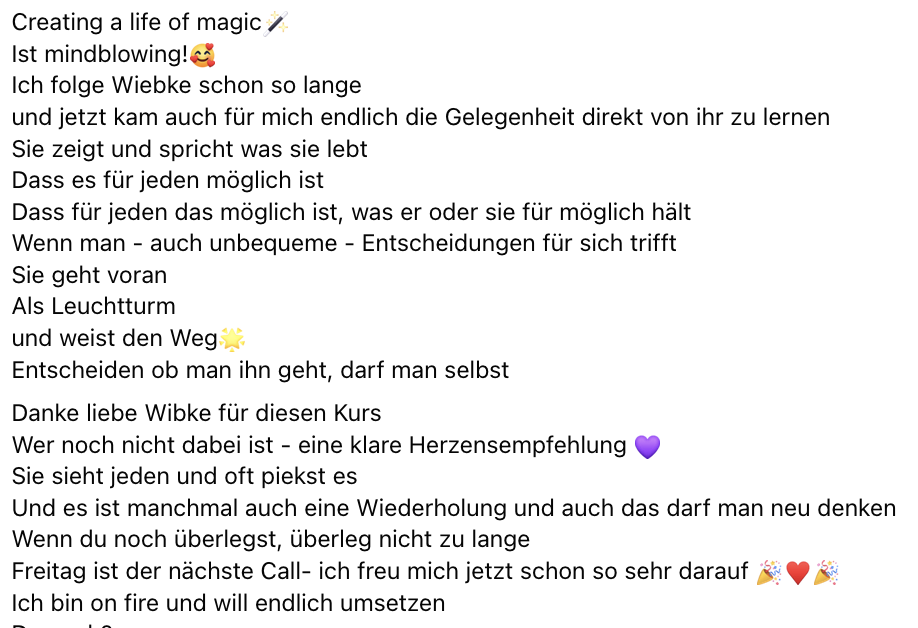 Kundenbewertung über Kursinhalte und Empfehlung für zukünftige Teilnehmer