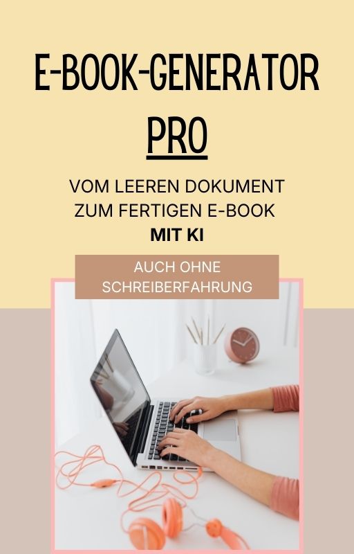 Creator Bundle – Ratgeber zum Schreiben mit KI 6 E-Book-Cover E-Book-Generator PRO auf gelbem Hintergrund mit Produktfoto und Buttons