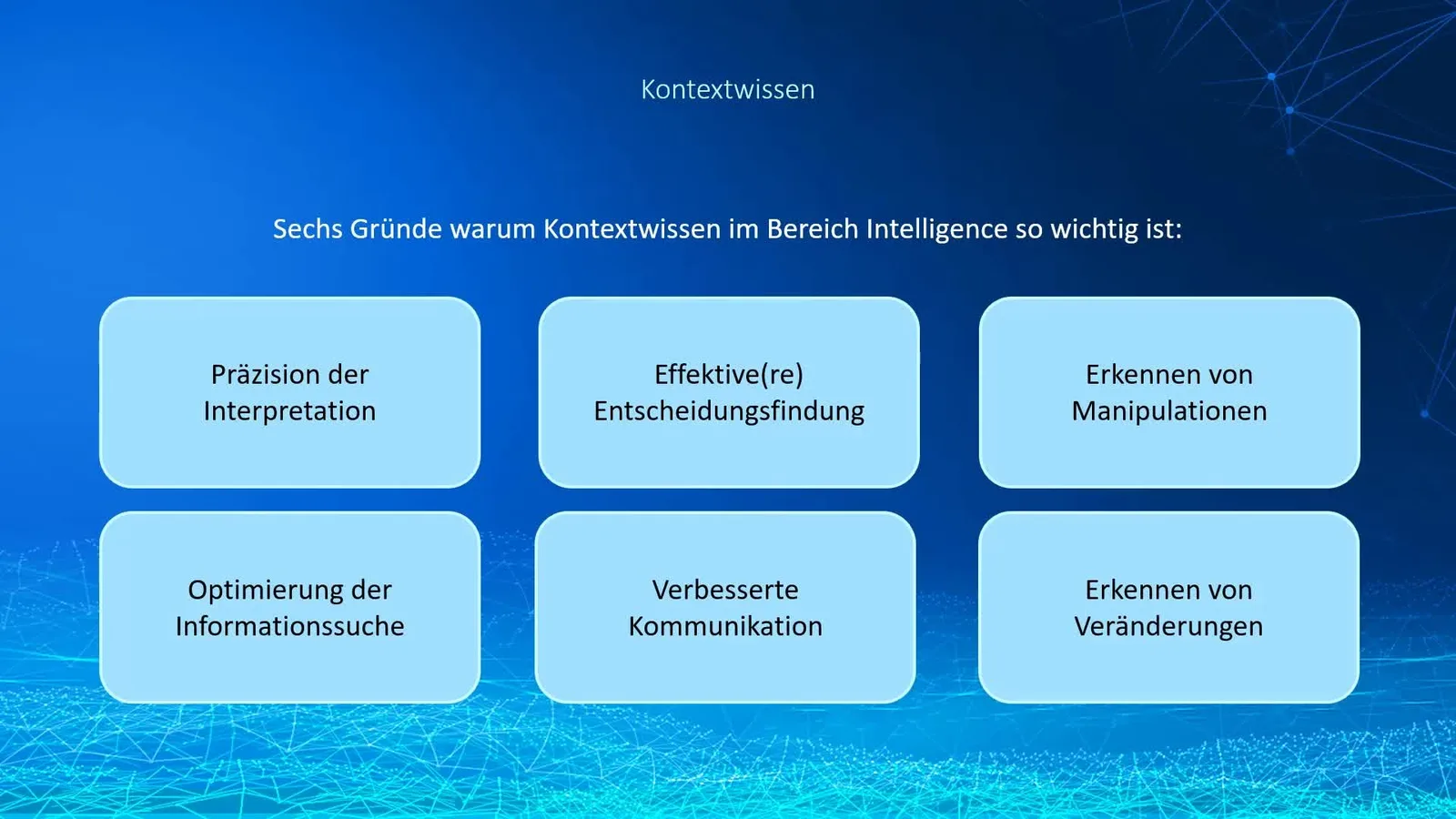 Infografik mit sechs Gründen für Kontextwissen in Intelligence