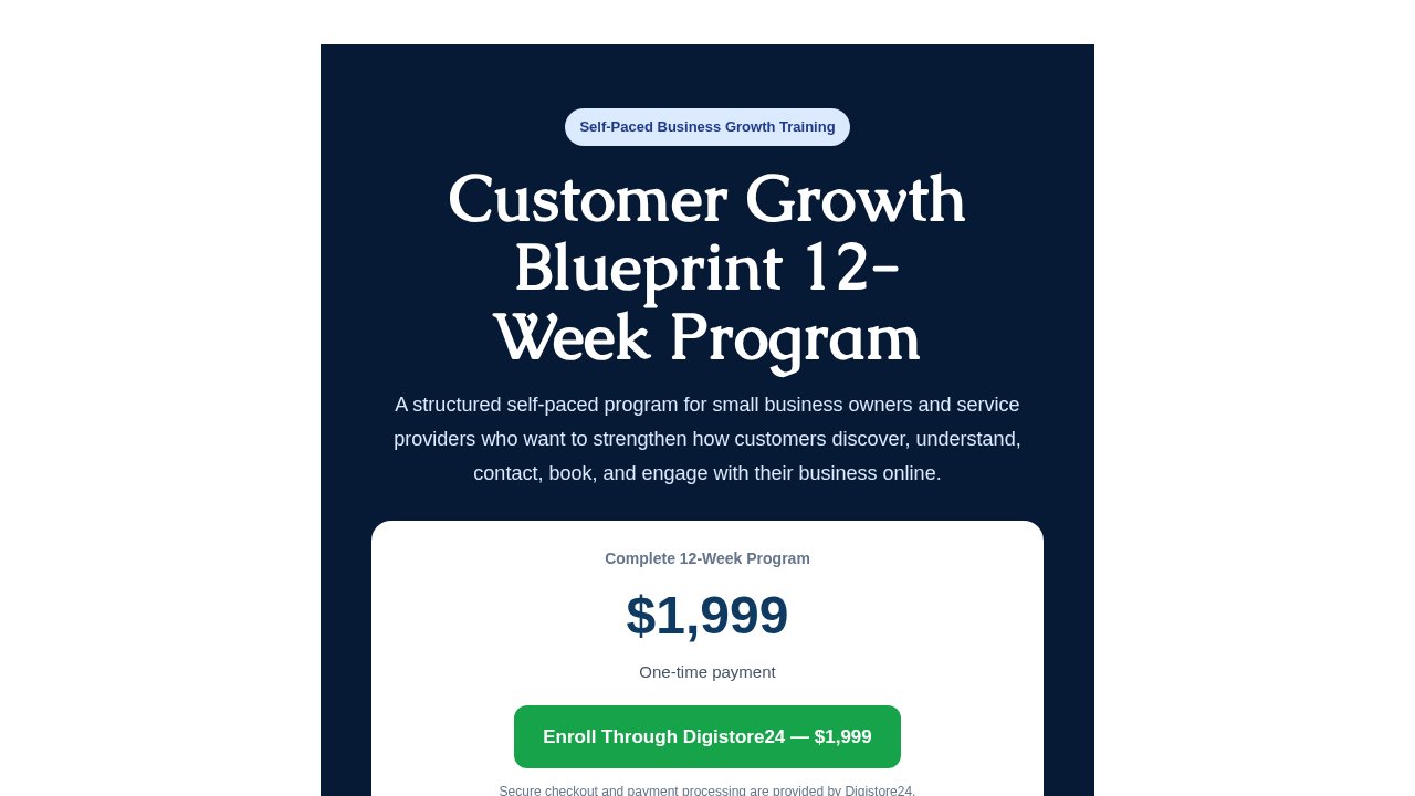 Customer Growth Blueprint 12-Week Program – Ansicht der Verkaufsseite
