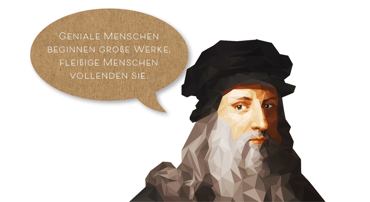 Da Vinci Master – Videokurs für Schnelllesen von Maxim Mankevich 7 Historische Illustration von Leonardo da Vinci mit Zitat in Sprechblase