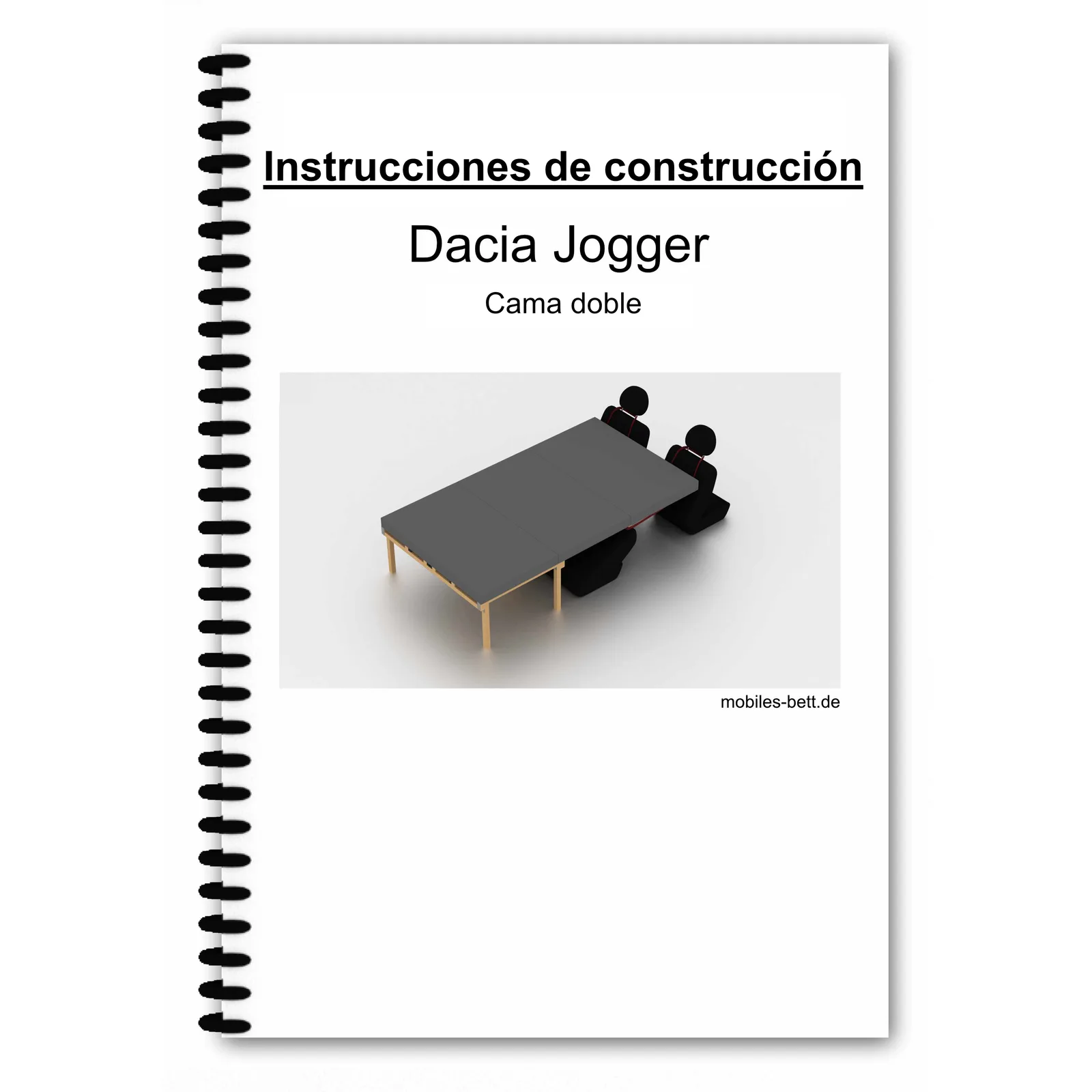 Cover der Montageanleitung mit Titel, Fahrzeugname und 3D-Rendering des Doppelbetts
