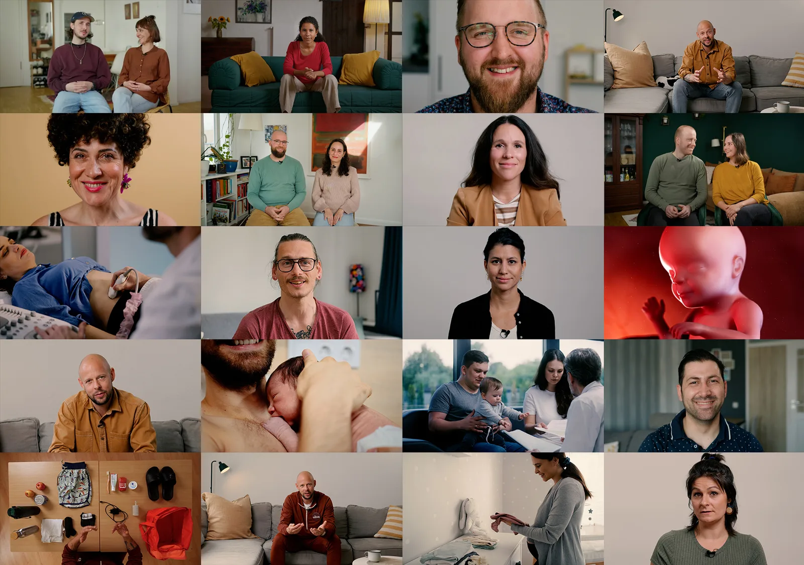 Großes Galerie-Mosaik mit 30+ Bildern von Familien, Eltern und Kindern