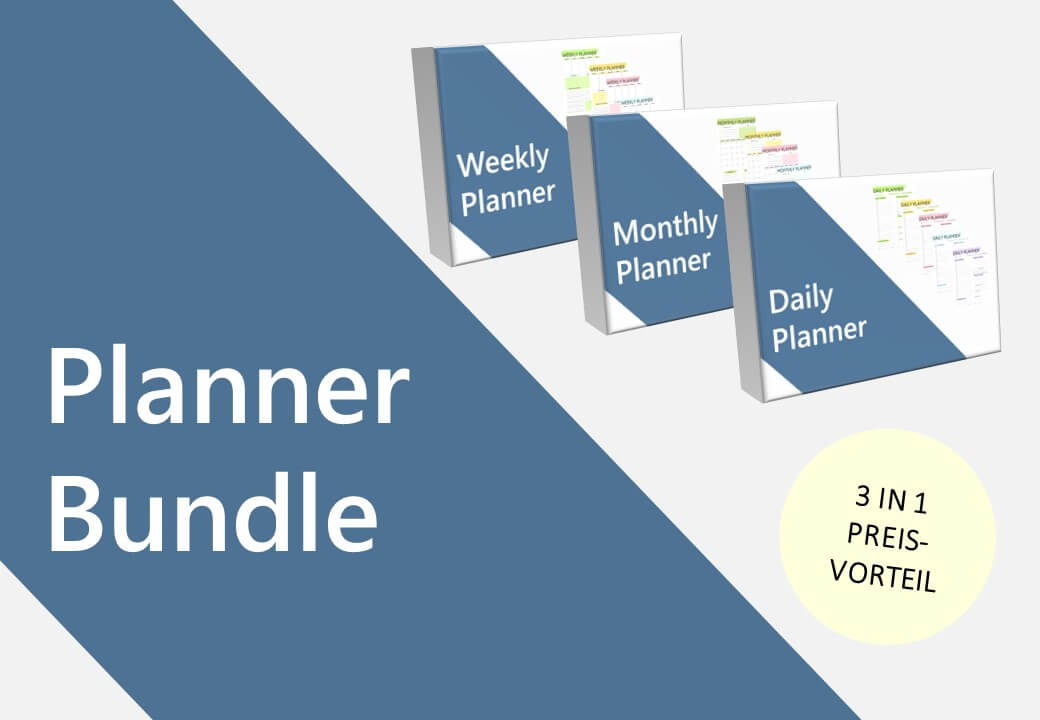 Planner Bundle mit drei 3D-Boxen für Weekly Planner, Monthly Planner und Daily Planner mit Preishinweis