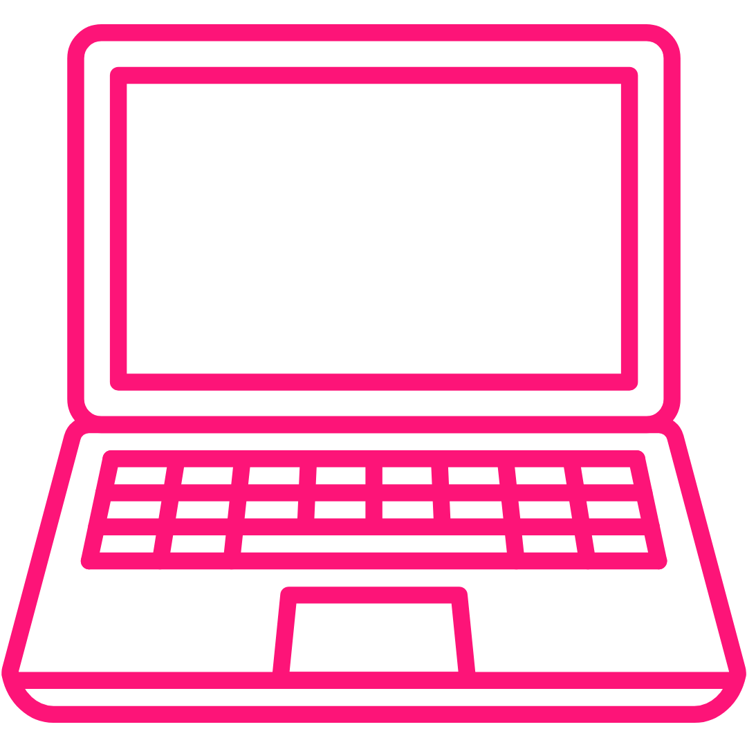 Laptop-Symbol in Pink und Magenta auf weißem Hintergrund