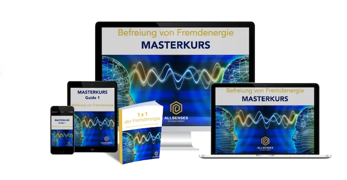 Masterkurs auf Smartphone, Tablet, Desktop und als Produktbox mit Text "Befreiung von Fremdenergien"