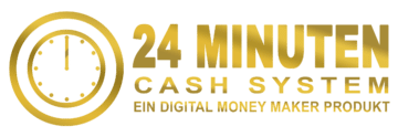 24 Minuten Cash System Logo mit Uhr-Symbol, Digital Money Maker Produkt